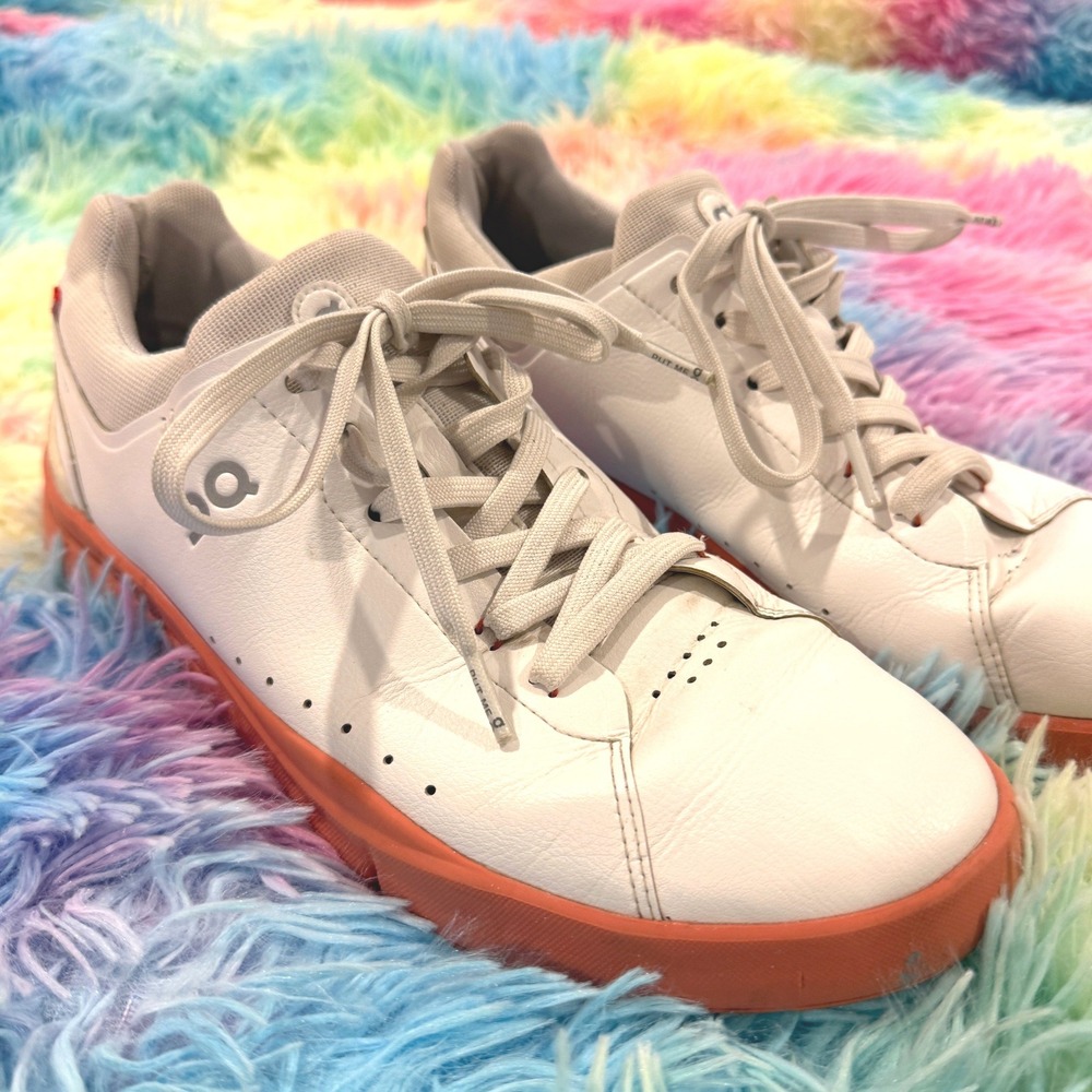 On Cloud Running The Roger Advantage Mens White Orange Tennis Sneakers